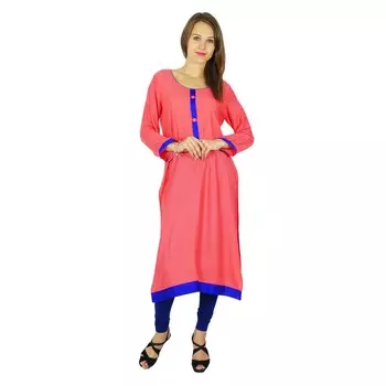 Phagun Болливуд Курта Индийский Дизайнер Женщины Этническая Курти Хлопковая Туника Платье 10 лососевый
