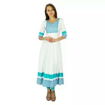Phagun Болливуд Курта Индийский Дизайнер Женщины Этническая Курти Хлопковая Туника Платье 14 белый