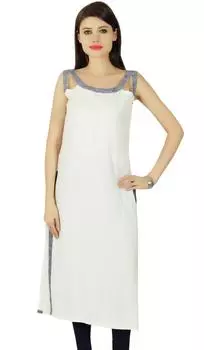 Phagun Bollywood Casual Kurti Women Rayon Этнический дизайнер Твердое платье-туника 14 белый