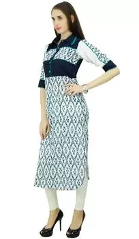 Phagun Bollywood Kurta Clothing Tunic Kurti Top Дизайнерское хлопковое платье 16 белый