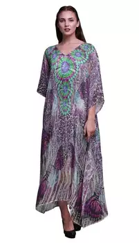 Phagun Butterflies & Leopard Animal Skin Beach Kaftan Bikini Cover up Womena s Maxi Dress Long 4X-5X мятный зеленый
