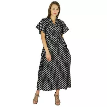 Phagun Caftan Bohemian Long Maxi Nightwear Платье с принтом Хлопковый кафтан 28 чёрный