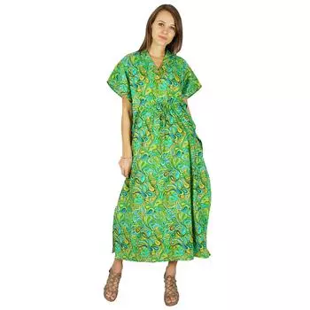 Phagun Caftan Dress Bohemian Women Cotton Kaftan Maxi Nightwear 28 зелёный