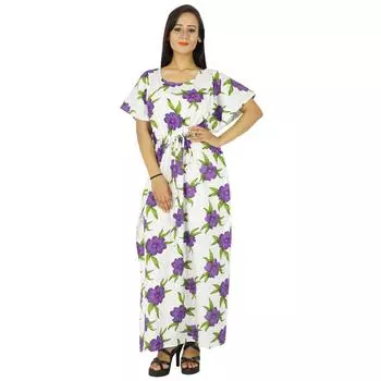 Phagun Caftan Dress Printed Maxi Nightwear Хлопок Длинный богемный женский кафтан 28 белый