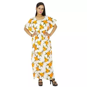 Phagun Caftan Женская одежда Макси-пижамы с принтом Длинный богемный кафтан 28 белый