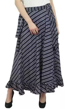 Phagun Check Printed Women s Self Belt Cotton Ruffled Wrap Magic Skirt-Blue One Size темно-синий