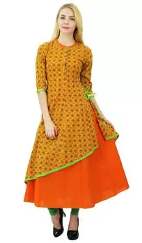 Phagun Cotton Kurti Этническая женская куртка Kurta Повседневная цветочная печать Дизайнерское платье 10 оранжевый