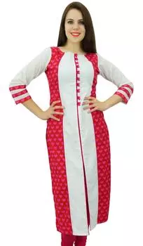 Phagun Cotton Kurti Этническое сердце с принтом Дизайнерское женское повседневное платье Kurta 10 красный