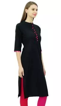 Phagun Cotton Plain Kurti Дизайнерская туника с воротником-стойкой Этническая повседневная куртка 10 королевский синий