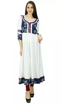Phagun Cotton Solid Designer Kurta Этнический топ-туника Платье Kurti 10 белый