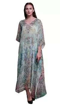 Phagun Цветочные и черепа Ladies Kaftan Holiday Loungewear Maxi Dress Beach 4X-5X светло-желтого