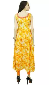 Phagun Цветочный Болливуд Anarkali Kurti Дизайнерское Этническое Хлопковое Платье 10 оранжевый