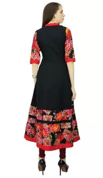 Phagun Цветочный узор Kurta Хлопок Anarkali Этническое дизайнерское платье Kurti 10 чёрный