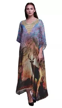 Phagun Deer Animal Ladies Plus Size Kaftan Summer Wear Beach Coverup Кимоно 4X-5X розовый