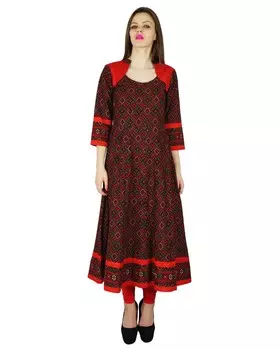 Phagun Designer Indian Bandhani Printed Women Cotton Kurti Kurti Top Tunic 14 коричневый