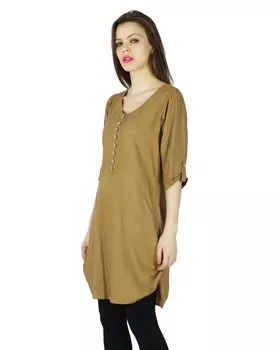 Phagun Designer Indian Kurta Casual Women Brown Solid Kurti Rayon Top Tunic 10 коричневый