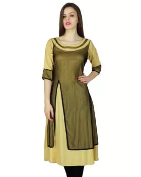 Phagun Designer Indian Kurta Женская этническая туника Kurti Top из хлопка и сетки 10 зелёный