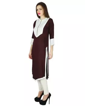 Phagun Designer Indian Rayon Red Solid Casual Kurta Women Kurti Top Tunic 10 коричневый