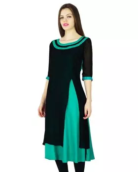 Phagun Designer Kurta Women Ethnic Kurti Top Туника Платье из вискозы и жоржета 10 зелёный