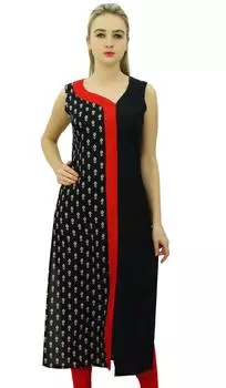 Phagun Designer Printed Rayon Black Straight Kurti Indian Women s 16 чёрный