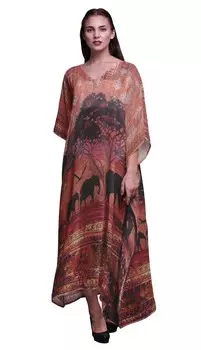 Phagun Elephant Jungle Long Caftan Maxi Dress Beach Swimwear Cover up Womens 4X-5X персиковый