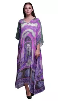 Phagun Elephant Mughal Ladies Kaftan Holiday Loungewear Maxi Dress Beach 4X-5X аметист