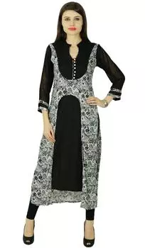 Phagun Ethnic Kurti Rayon Цветочный топ Асимметричное женское платье-туника Kurta 10 чёрный