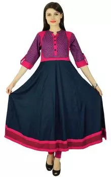 Phagun Ethnic Kurti Rayon Leaves Bollywood Kurta Women Casual Top Tunic 10 синий