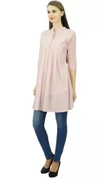 Phagun Flare Kurti Этническая хлопковая туника Летняя женская дизайнерская блузка Kurta 10 светло-розовый