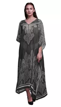 Phagun Floral & Paisley Ladies Plus Size Kaftan Summer Wear Beach Coverup Kimono 4X-5X чёрный