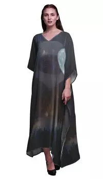 Phagun Full Moon Galaxy Ladies Kaftan Holiday Loungewear Maxi Dress Beach 4X-5X средний синий