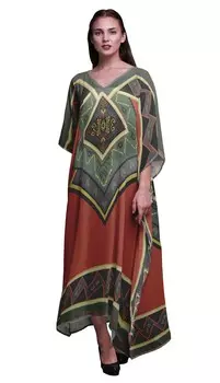 Phagun Geometric African Ladies Kaftan Holiday Loungewear Maxi Dress Beach 4X-5X глубоко персикового