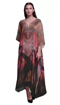 Phagun Giraffe Jungle Womens Long Beach Kaftan Пляжная одежда Бикини Coverup Maxi S-L персиковый