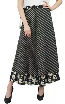 Phagun Хлопковая индийская одежда с цветочным принтом Черная двусторонняя юбка с запахом Чехол One Size чёрный