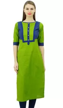 Phagun Хлопковая прямая куртка Kurti с пуговицами спереди Повседневная куртка 10 салатный