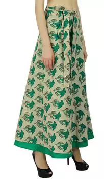 Phagun Хлопковое однослойное платье с запахом и цветочным принтом Юбка Саронг One size бежевый