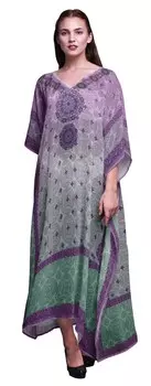 Phagun Художественный Цветочный Этнический Пляжный Кафтан Бикини Прикрыть Женское Макси Платье Длинное 4X-5X аметист