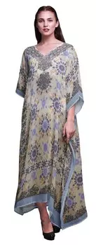 Phagun Художественный Цветочный Этнический Женский Длинный Пляжный Кафтан Пляжная Одежда Бикини Накидка Макси 4X-5X бежевый