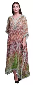 Phagun Ikat Ikat Womens Long Beach Kaftan Пляжная одежда Бикини Coverup Maxi 4X-5X глубоко персикового