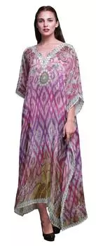 Phagun Ikat Panel Long Caftan Maxi Dress Beach Swimwear Cover up Womens 4X-5X розовый