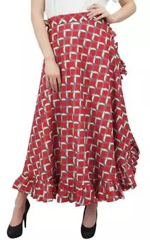 Phagun Ikat Женская красная юбка в стиле хиппи с поясом из хлопка с оборками и запахом One Size красный