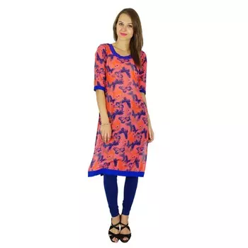 Phagun Indian Designer Bollywood Kurta Женское этническое платье Kurti из хлопка-туники 14 лососевый
