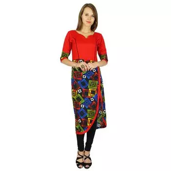 Phagun Indian Designer Bollywood Kurta Женское этническое платье Kurti из хлопка-туники 10 красный