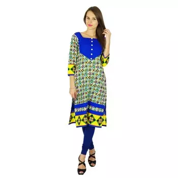 Phagun Indian Designer Bollywood Kurta Женское этническое платье Kurti из хлопка-туники 14 разноцветный