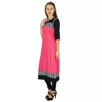 Phagun Indian Designer Bollywood Kurta Женское этническое платье Kurti из хлопка-туники 10 розовый