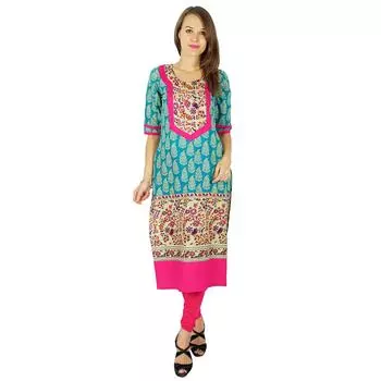 Phagun Indian Designer Bollywood Kurta Женское этническое платье Kurti из хлопка-туники 14 разноцветный