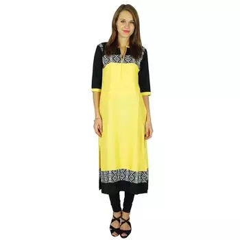 Phagun Indian Ethnic Kurti Cotton Designer Bollywood Kurta Women Tunic Dress 10 жёлтый