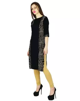Phagun Indian Kurta Женская туника с принтом в этническом стиле Kurti Rayon 14 чёрный