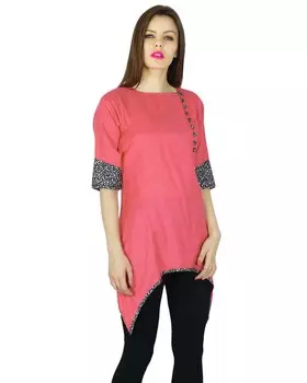 Phagun Indian Pink Kurti Top Designer Kurta Women Rayon Casual Top Tunic 10 розовый