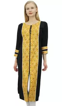 Phagun Indian Tunic Женская длинная повседневная одежда с принтом Kurti Straight Kurta-10 10 чёрный